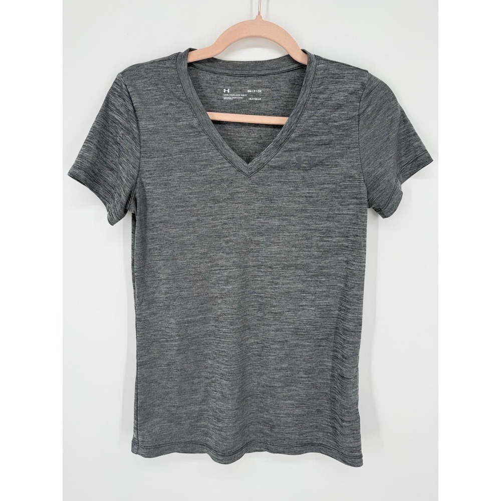 Under Armour Womens HeatGear Velocity V-Neck Athletic Shirt Gray Small S